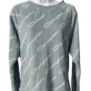 Champion Women's French Terry Sweatshirt Blue Logo Graphic Athleisure Si…